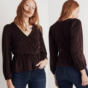 Madewell Corduroy Tie-Front Faux-Wrap Top size Medium